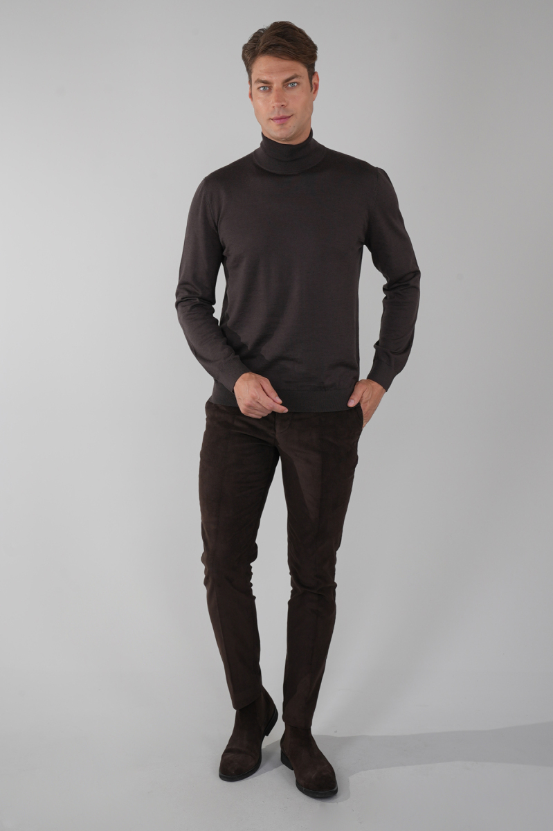 Erkek Yün Basic Yarım Balıkçı Yaka Triko Kahve - 5