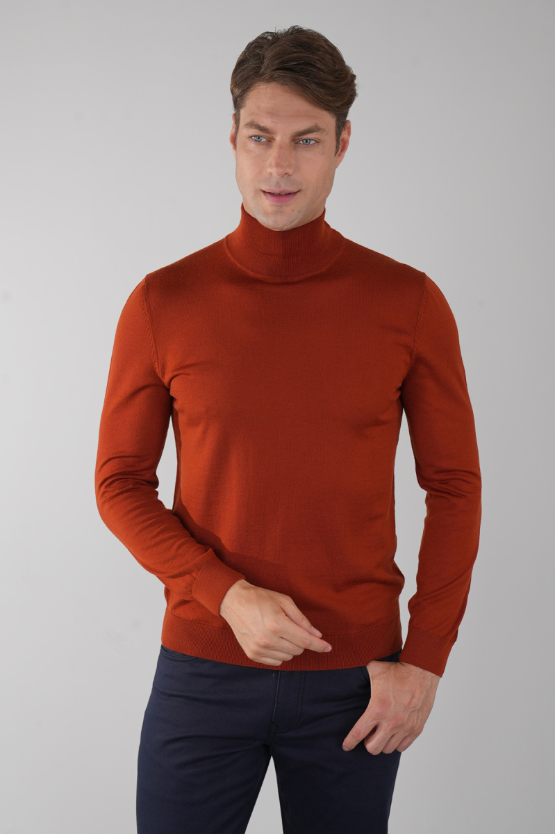 Erkek Yün Basic Yarım Balıkçı Yaka Triko Kremit - 1