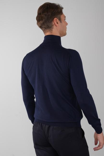 Erkek Yün Basic Yarım Balıkçı Yaka Triko Lacivert - 2