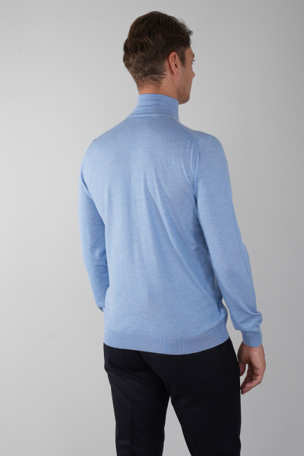Erkek Yün Basic Yarım Balıkçı Yaka Triko Mavi - 2