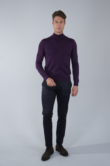 Erkek Yün Basic Yarım Balıkçı Yaka Triko Mürdüm - 5