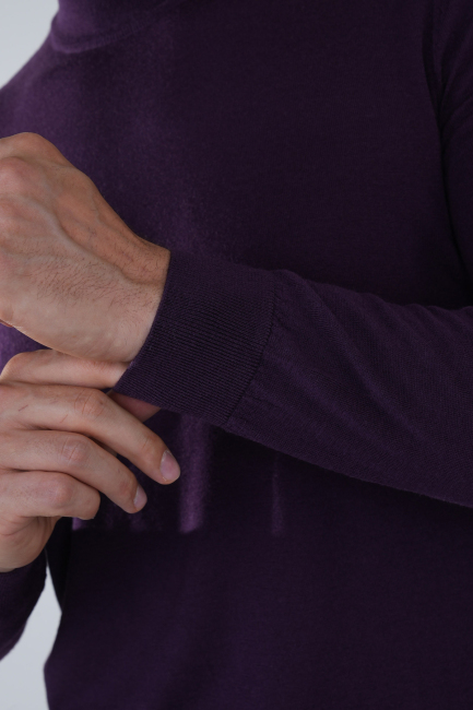 Erkek Yün Basic Yarım Balıkçı Yaka Triko Mürdüm - 4