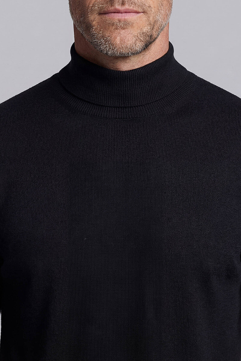 Erkek Yün Basic Yarım Balıkçı Yaka Triko Siyah - 1