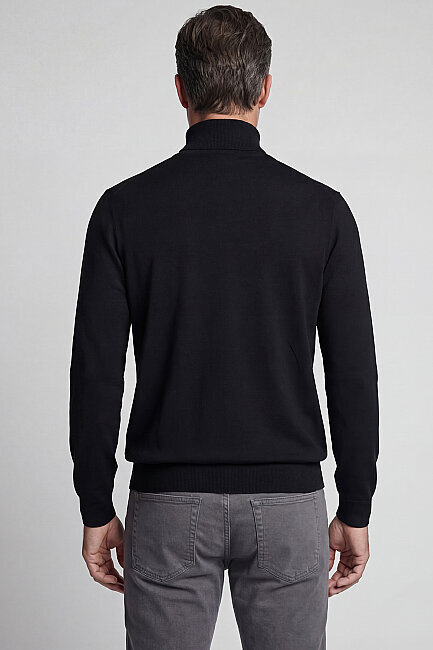 Erkek Yün Basic Yarım Balıkçı Yaka Triko Siyah - 2