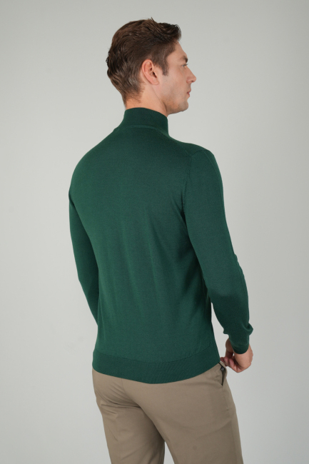 Erkek Yün Basic Yarım Balıkçı Yaka Triko Yeşil - 5