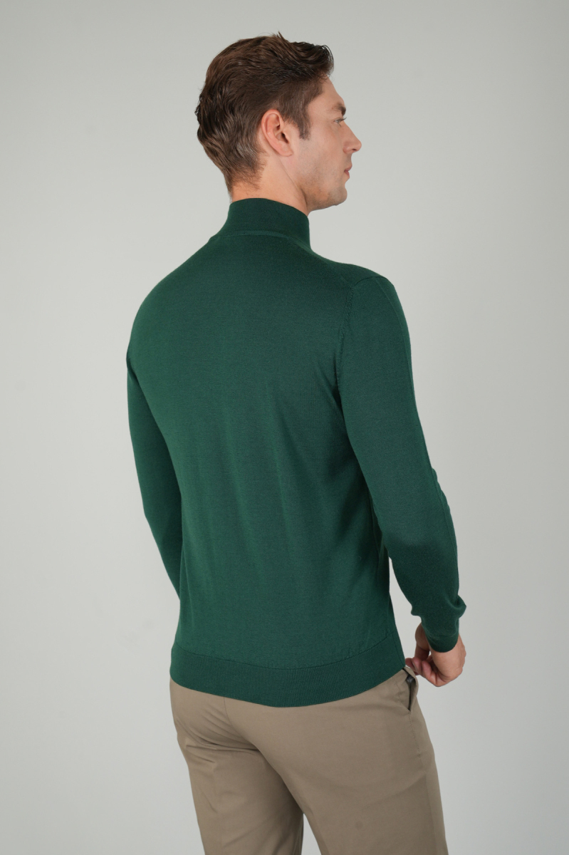 Erkek Yün Basic Yarım Balıkçı Yaka Triko Yeşil - 5