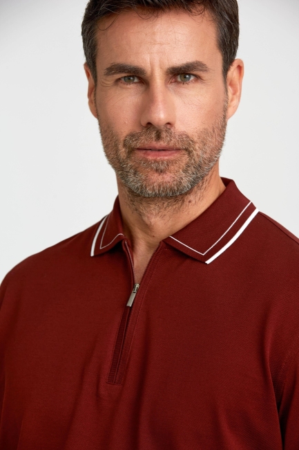 Fermuarlı Pike Polo Yaka Bakır Erkek T-Shirt - 3