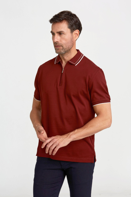 Fermuarlı Pike Polo Yaka Bakır Erkek T-Shirt - 4