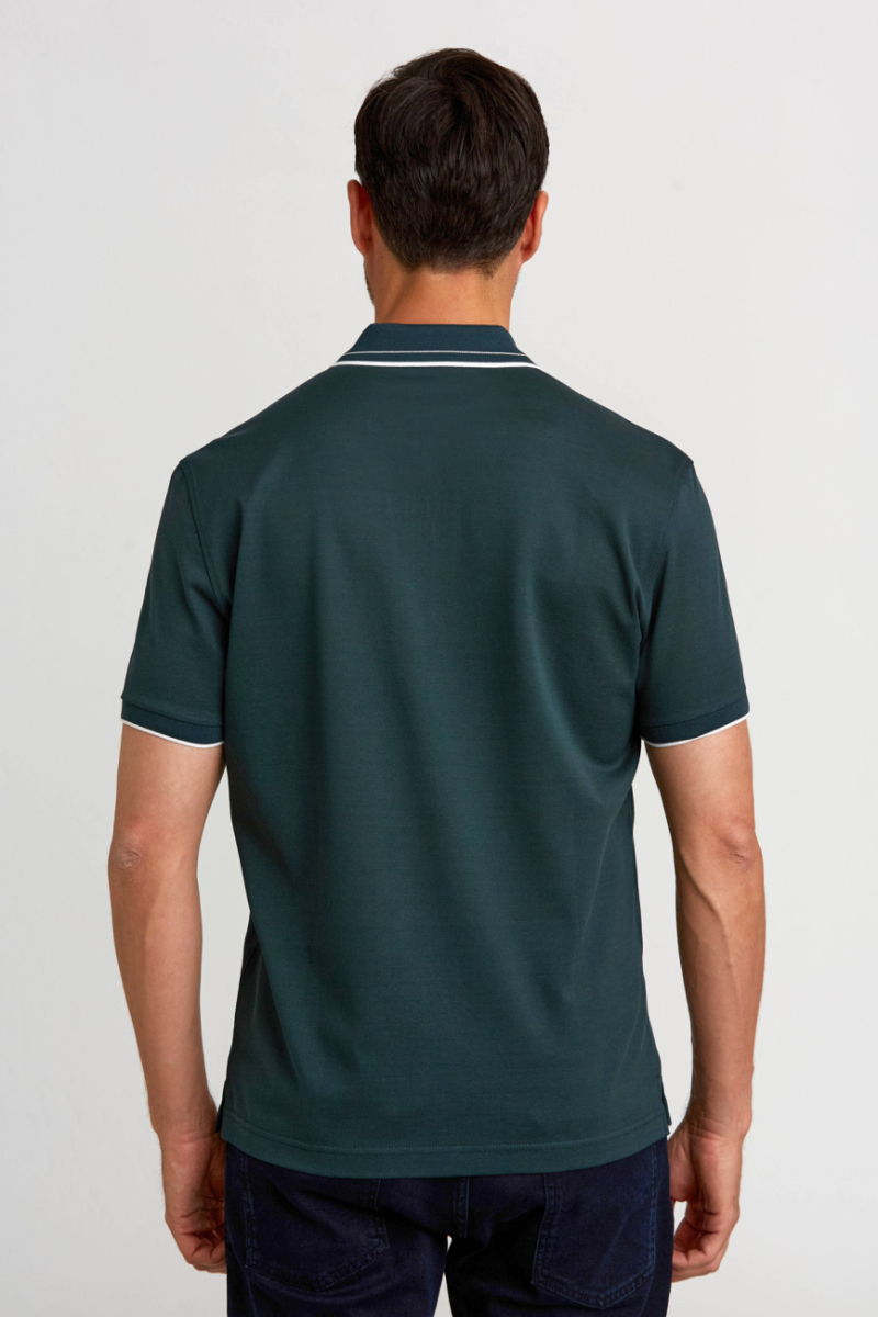 Fermuarlı Pike Polo Yaka Koyu Yeşil Erkek T-Shirt - 2