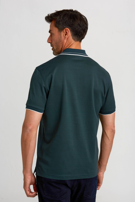 Fermuarlı Pike Polo Yaka Koyu Yeşil Erkek T-Shirt - 4