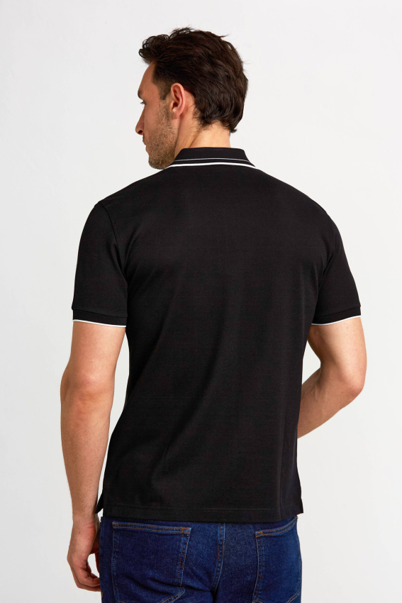 Fermuarlı Pike Polo Yaka Siyah Erkek T-Shirt - 4