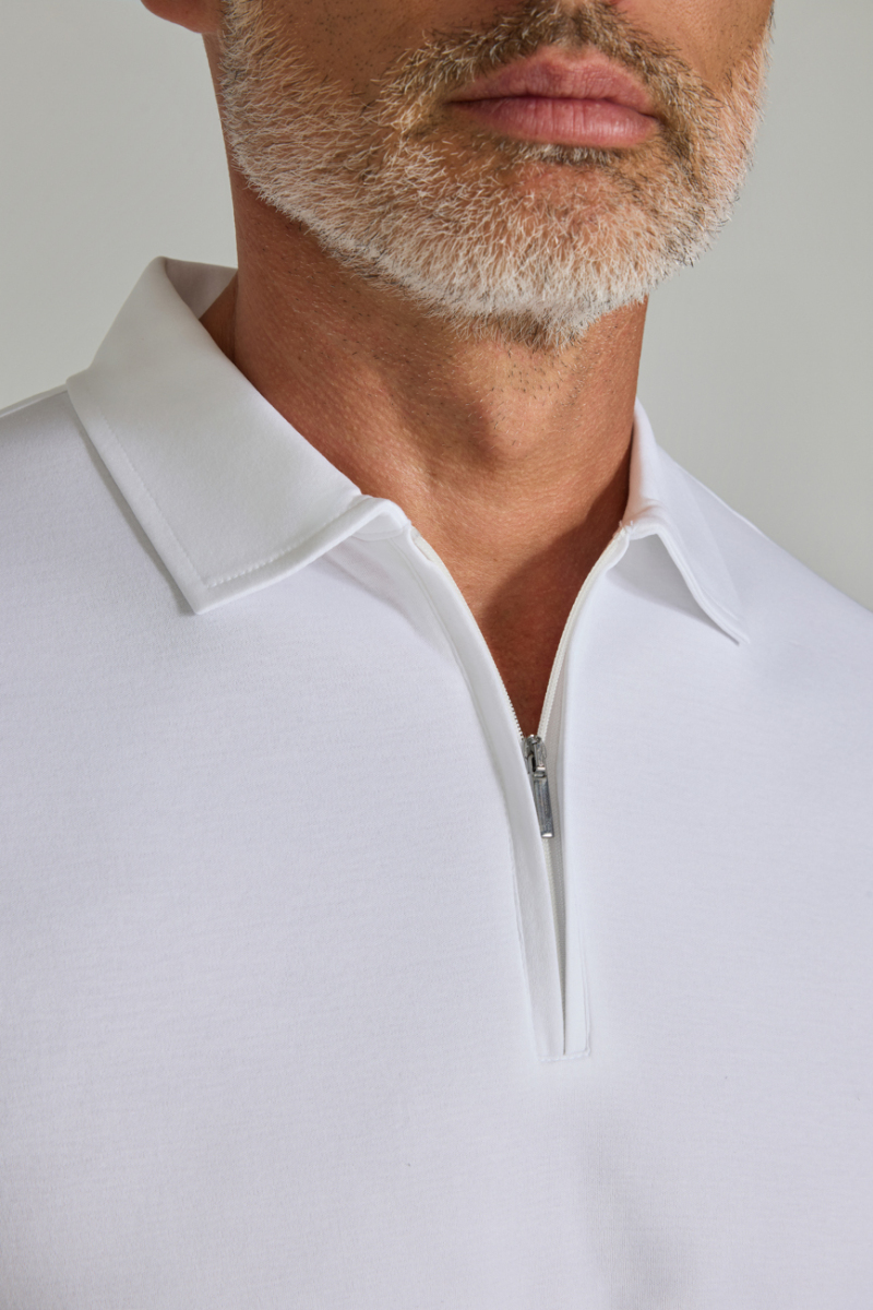 Fermuarlı Polo Yaka Beyaz Erkek Tshirt - 5