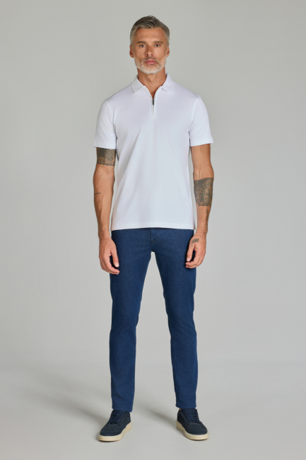 Fermuarlı Polo Yaka Beyaz Erkek Tshirt - 1