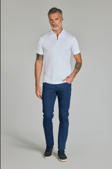 Fermuarlı Polo Yaka Beyaz Erkek Tshirt - 2