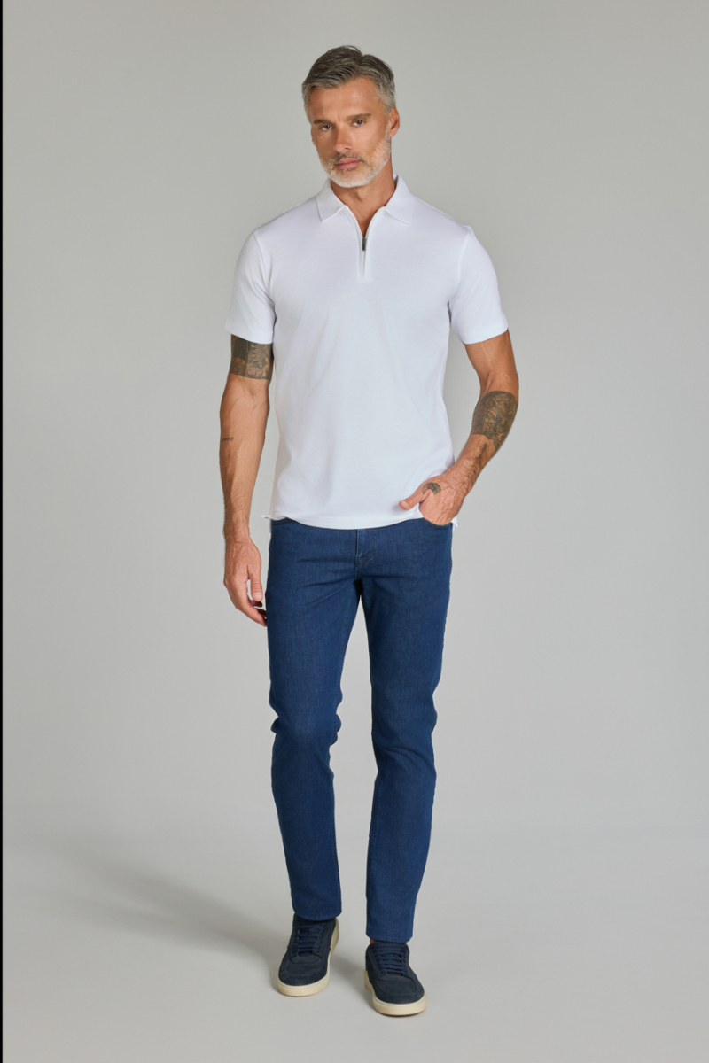 Fermuarlı Polo Yaka Beyaz Erkek Tshirt (1)