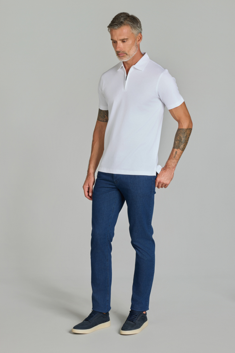 Fermuarlı Polo Yaka Beyaz Erkek Tshirt - 4