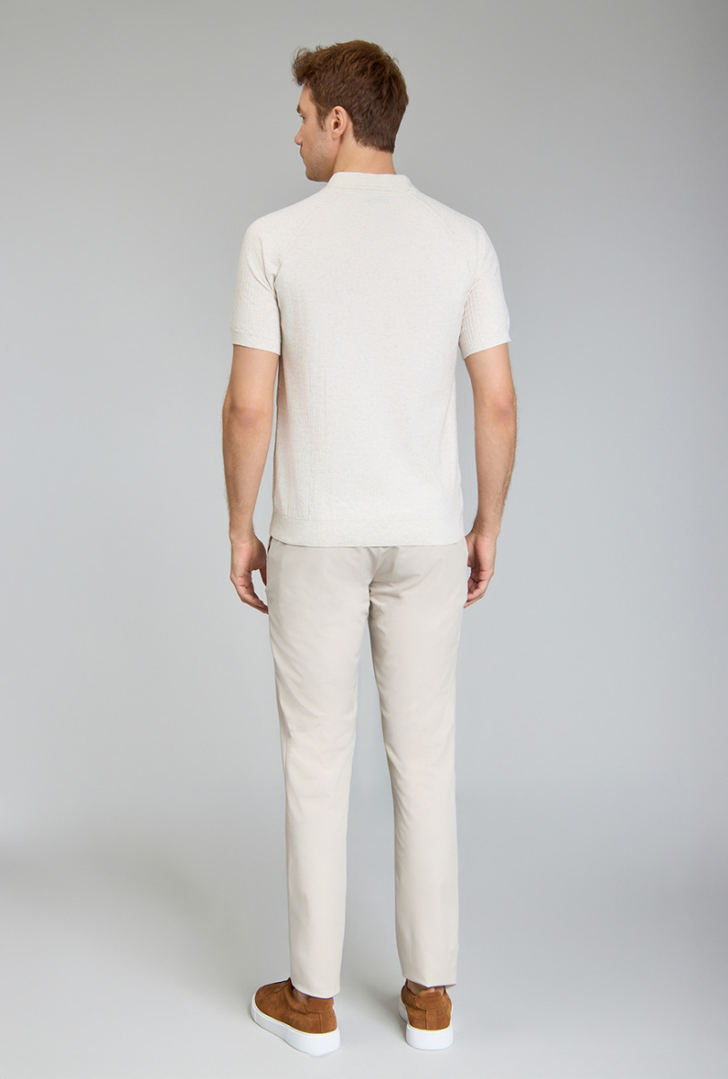 Fermuarlı Polo Yaka Kısa Kollu Yazlık Bej Erkek Triko - 4