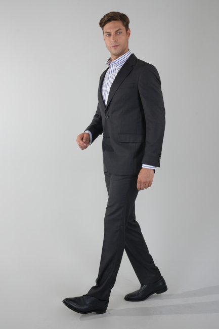 Füme Dokuma Mono Yaka Çift Yırtmaçlı 6 Drop Yün Takım Elbise - 3