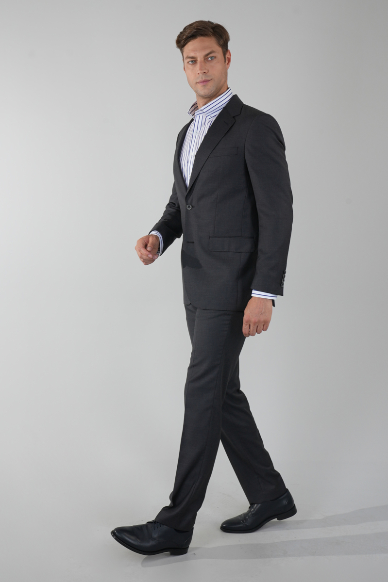 Füme Dokuma Mono Yaka Çift Yırtmaçlı 6 Drop Yün Takım Elbise - 3