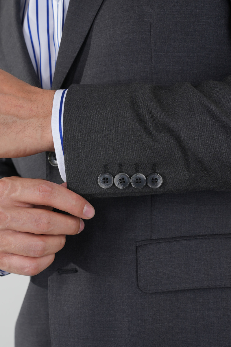 Füme Dokuma Mono Yaka Çift Yırtmaçlı 6 Drop Yün Takım Elbise - 5