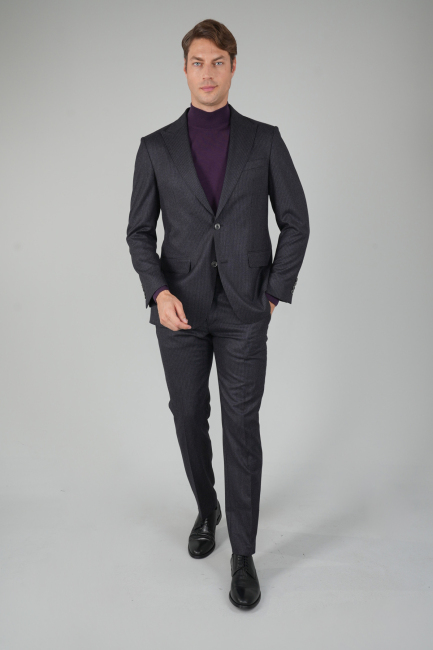 Füme Kırlangıç Yaka Çift Yırtmaçlı 6 Drop Yün Takım Elbise