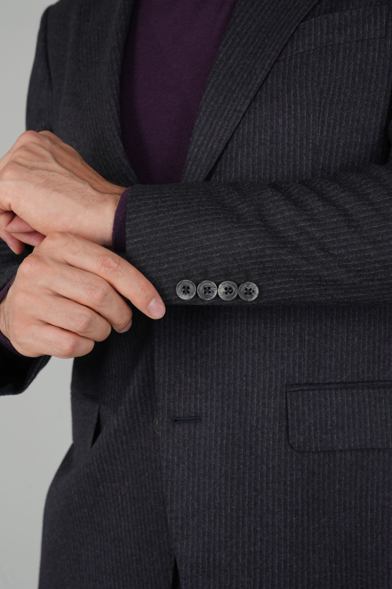 Füme Kırlangıç Yaka Çift Yırtmaçlı 6 Drop Yün Takım Elbise - 4