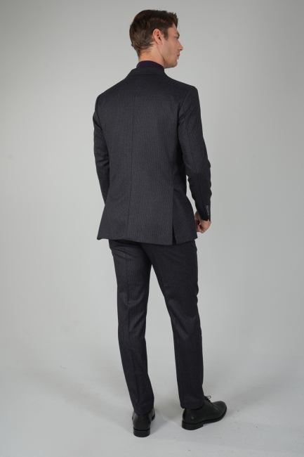 Füme Kırlangıç Yaka Çift Yırtmaçlı 6 Drop Yün Takım Elbise (1)