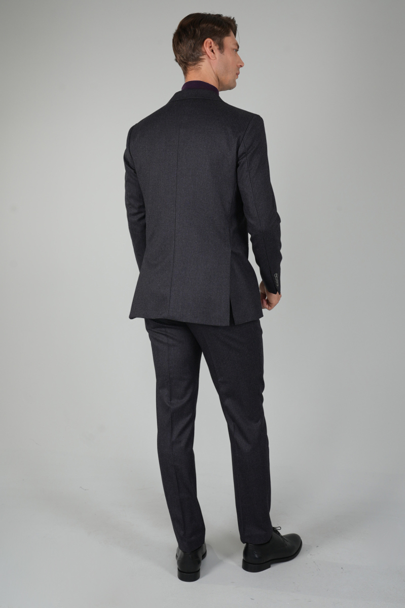 Füme Kırlangıç Yaka Çift Yırtmaçlı 6 Drop Yün Takım Elbise (1)