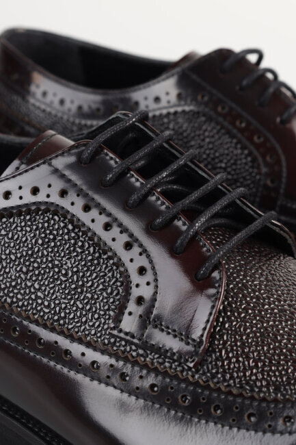 Gerçek Deri Dikişli Erkek Bordo Ayakkabı - 3