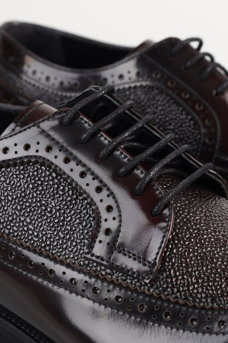 Gerçek Deri Dikişli Erkek Bordo Ayakkabı - 3