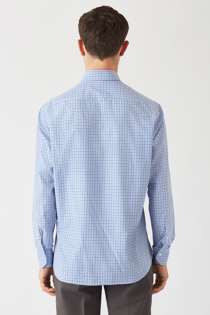 Regular Fit Mavi Uzun Kollu Spor Erkek Gömlek - 2