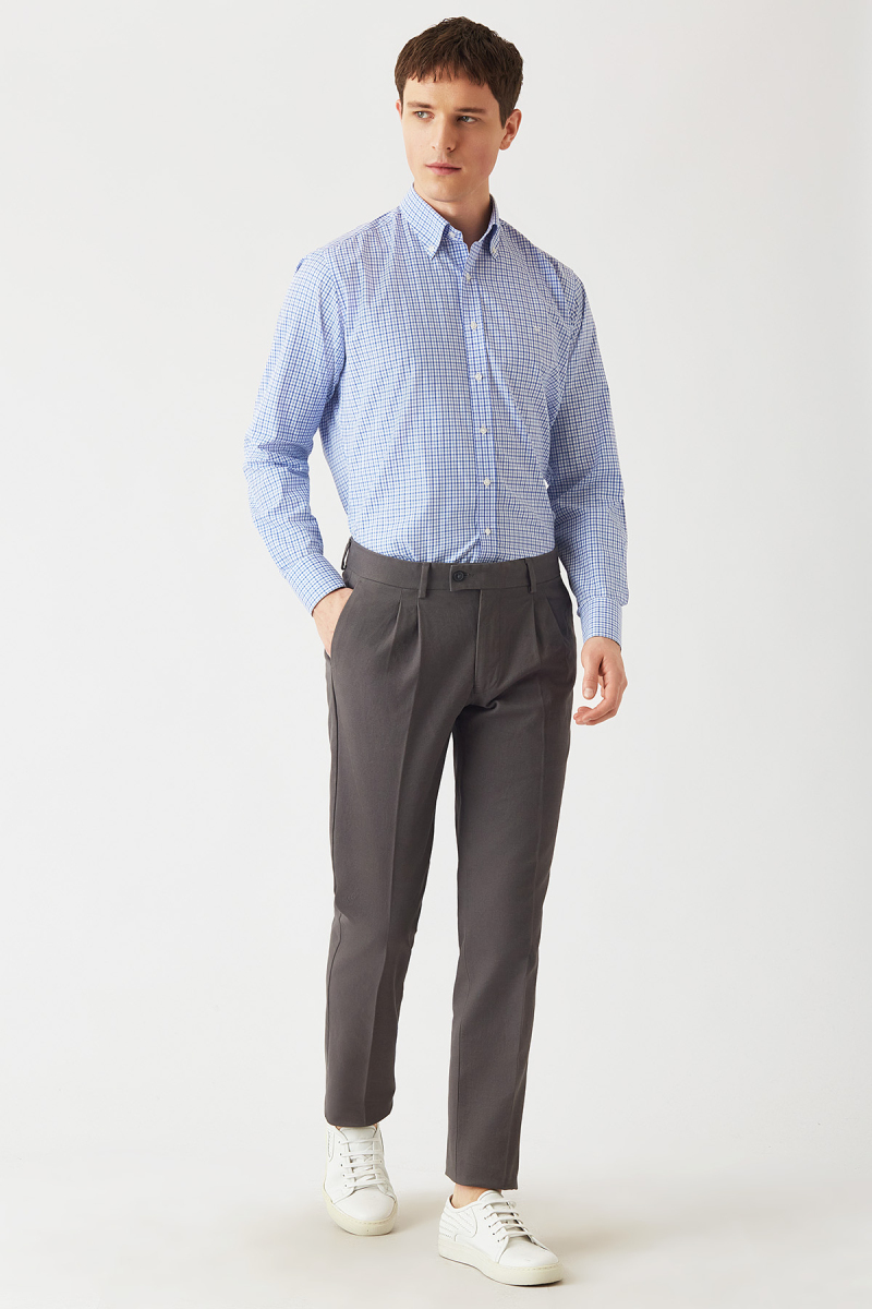 Regular Fit Mavi Uzun Kollu Spor Erkek Gömlek - 4