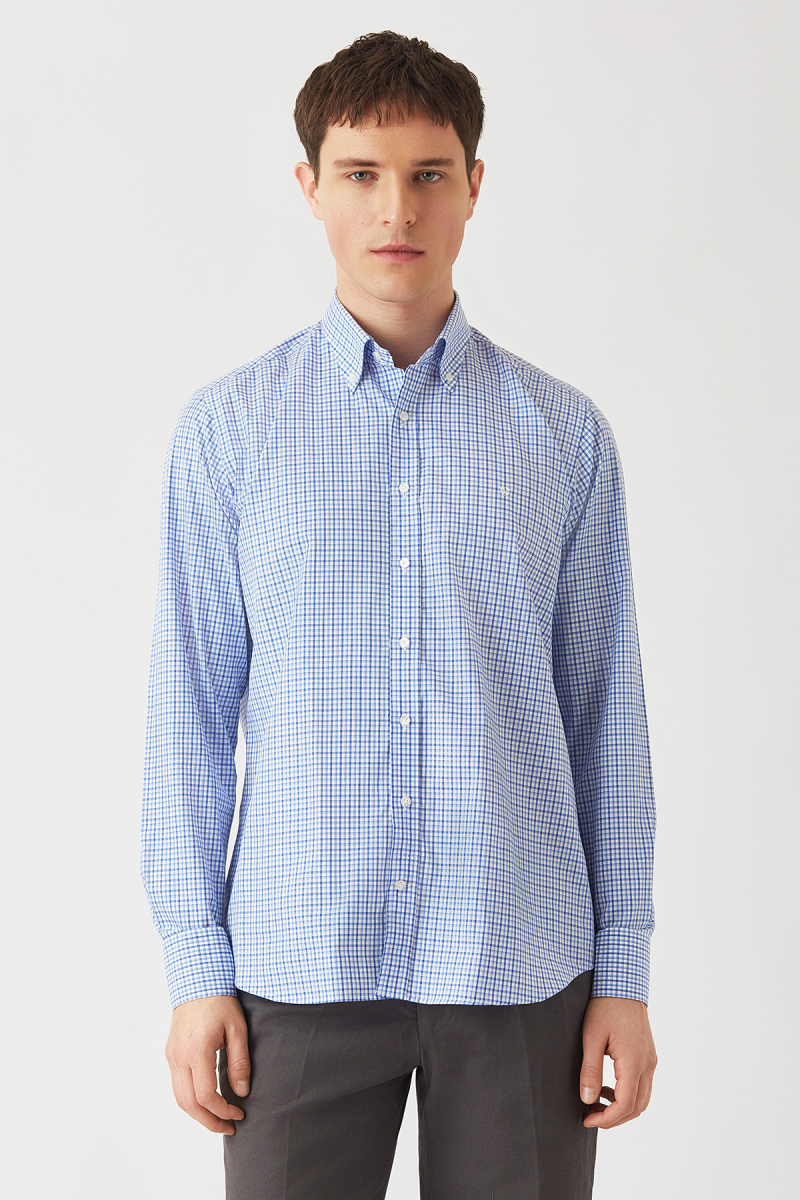 Regular Fit Mavi Uzun Kollu Spor Erkek Gömlek - 1