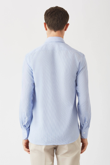 Erkek Mavi Pamuk Regular Fit Uzun Kol Klasik Gömlek - 2