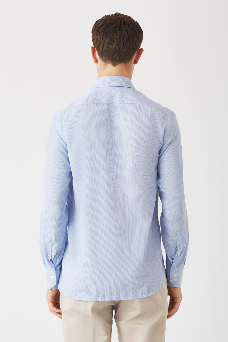 Erkek Mavi Pamuk Regular Fit Uzun Kol Klasik Gömlek - 2