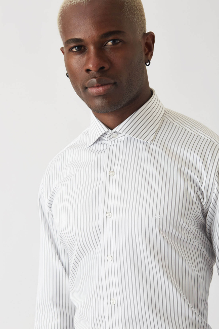 Erkek Gri Pamuk Regular Fit Klasik Gömlek - 3