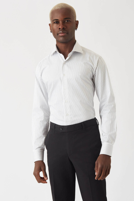 Erkek Gri Pamuk Regular Fit Klasik Gömlek - 4