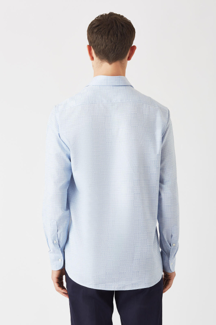 Erkek Mavi Pamuk Regular Fit Klasik Gömlek - 2