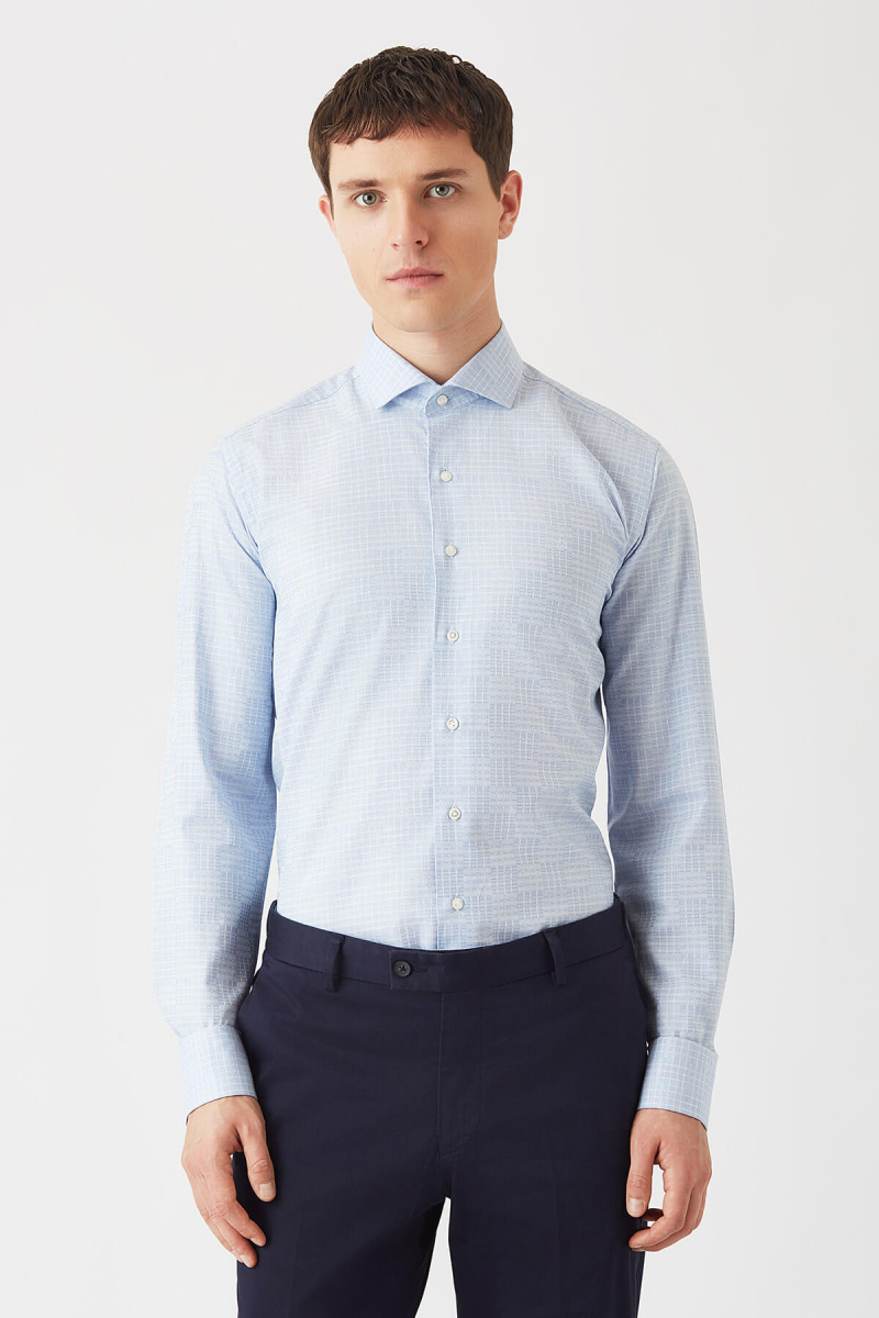 Erkek Mavi Pamuk Regular Fit Klasik Gömlek - 1