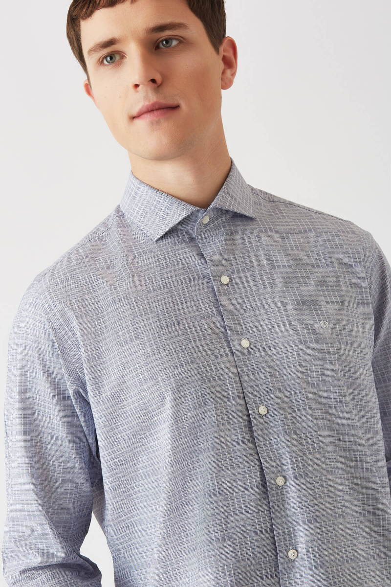 Erkek Lacivert Pamuk Regular Fit Klasik Gömlek - 3