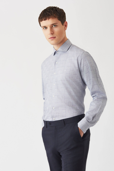 Erkek Lacivert Pamuk Regular Fit Klasik Gömlek - 4