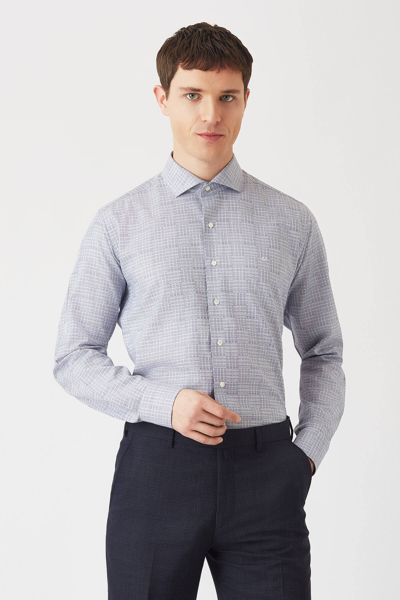 Erkek Lacivert Pamuk Regular Fit Klasik Gömlek - 1