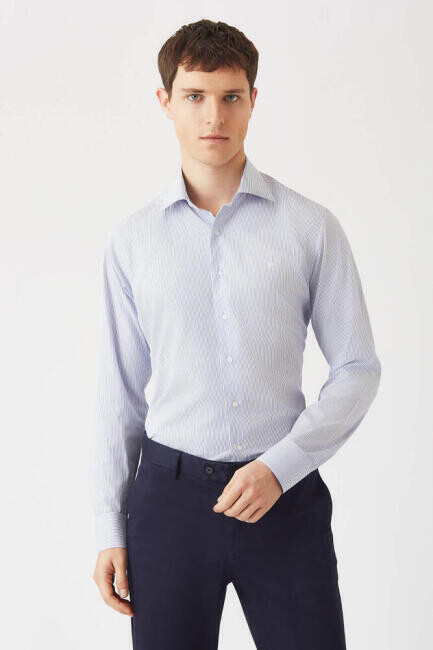 Erkek Mavi Pamuk Regular Fit Klasik Gömlek - 1