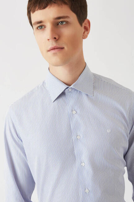 Erkek Mavi Pamuk Regular Fit Klasik Gömlek - 3
