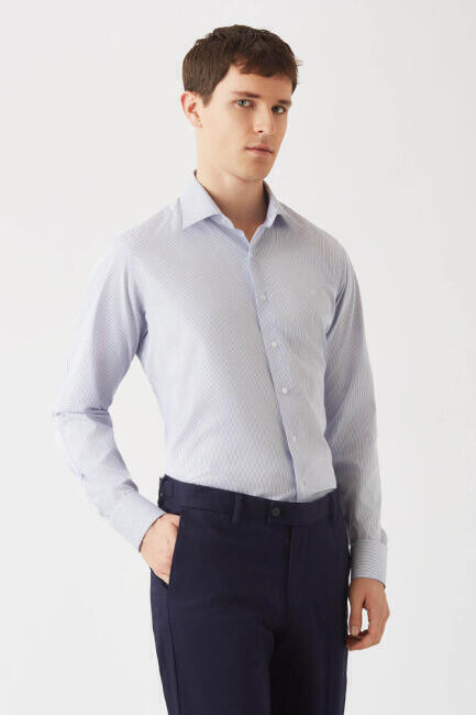 Erkek Mavi Pamuk Regular Fit Klasik Gömlek - 5