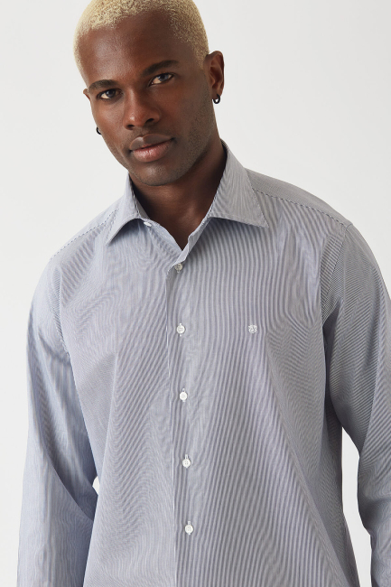 Lacivert Klasik Regular Fit Erkek Gömlek - 3