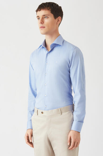 Regular Fit Mavi Klasik Erkek Gömlek - 4
