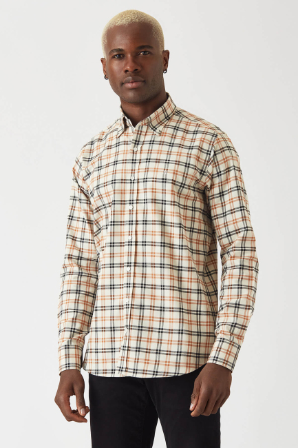 Regular Fit Kahve Uzun Kollu Spor Erkek Gömlek - 1