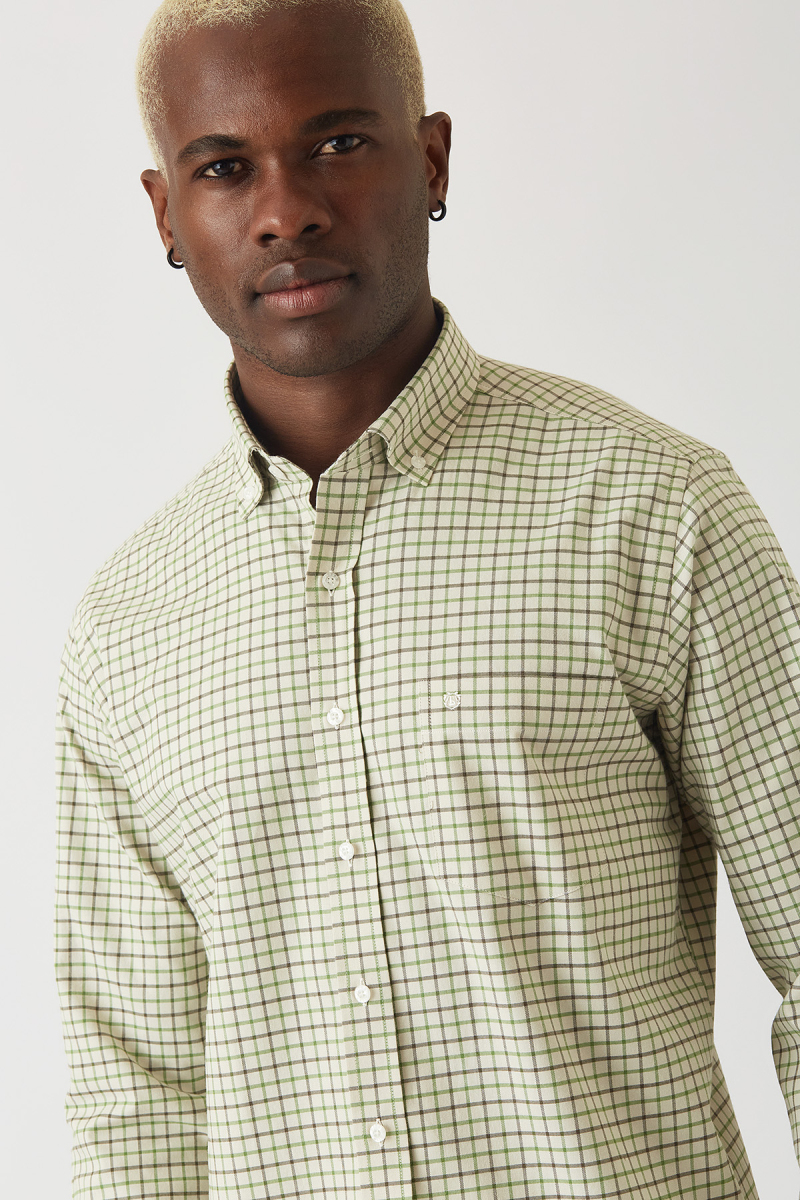 Regular Fit Yeşil Paşa Yaka Spor Erkek Gömlek - 3