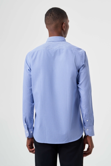 Regular Fit Mavi Paşa Yaka Spor Erkek Gömlek - 2